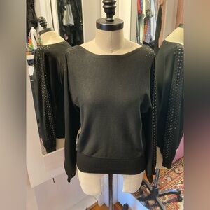 Love Scarlet Black Studded Long Sleeve Sleeve Knit Sweater, Size Petite Small